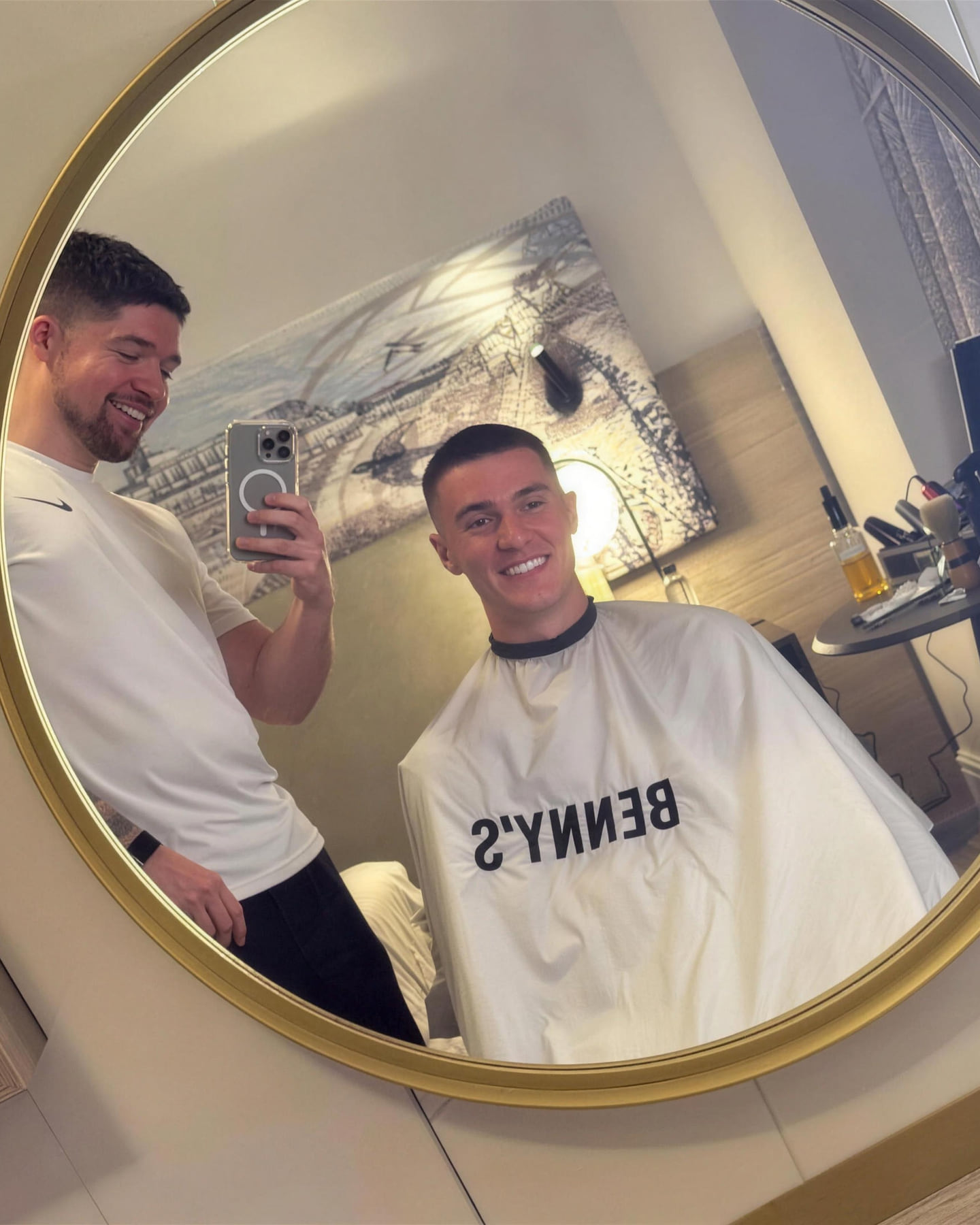 A footballer at Benny's Barbershop